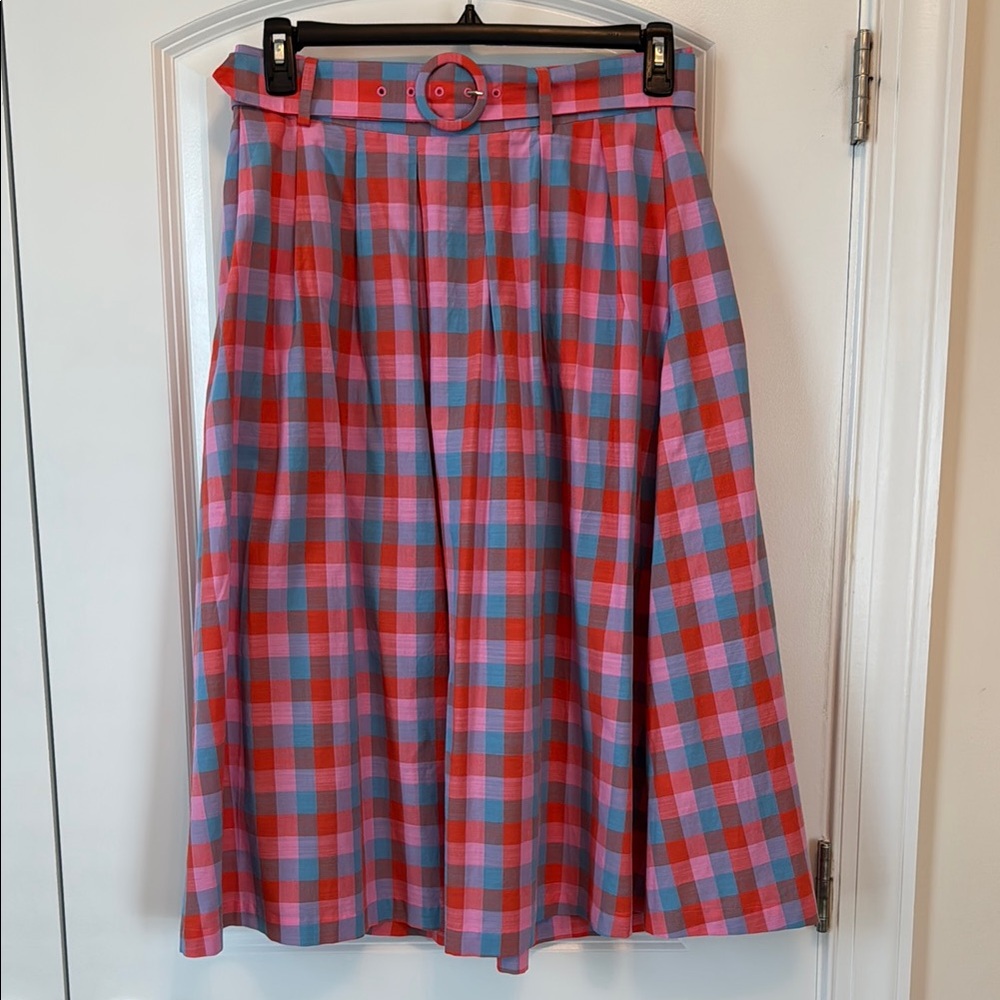 Modcloth Red and Blue Pleated Midi Skirt